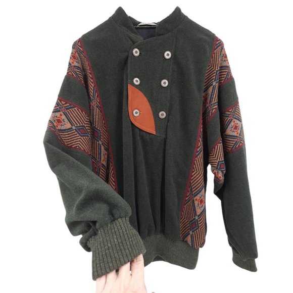 VTG 80s Sondre Poland Swix Sport Green Wool Blend Winter Skiing Sweater Buttons - Picture 7 of 12